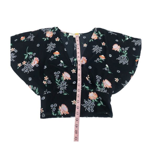 Living Doll LA Black Floral Surplice Blouse Small Flutter Sleeves - Picture 7 of 12